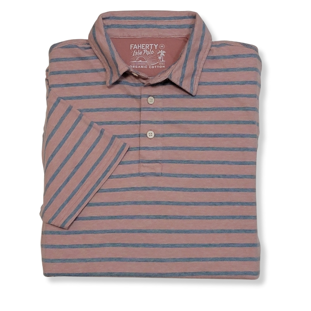 Faherty Striped Polo in Pink and Blue
